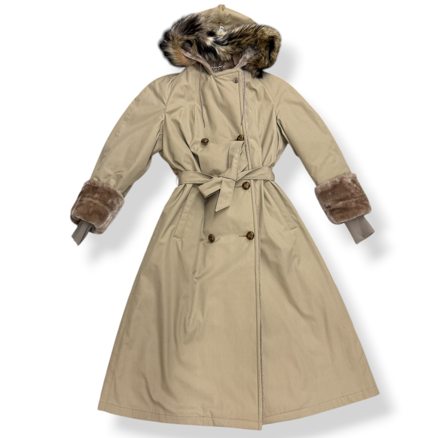 1960's Mighty Mac By Peter Richard Raccoon Fur Trim Hood Trench Coat